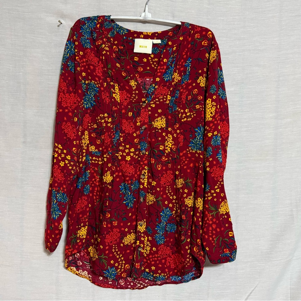 Maeve Anthropologie Floral Pintucked Blouse Small NWOT